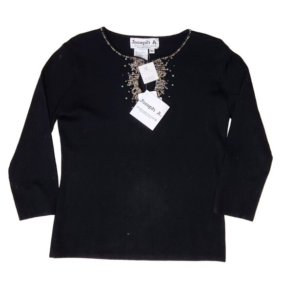 Vtg 90s Medium Sweater Black Sequin Silk Blend Keyhole Glam Sexy NOS Joseph A - Picture 3 of 7